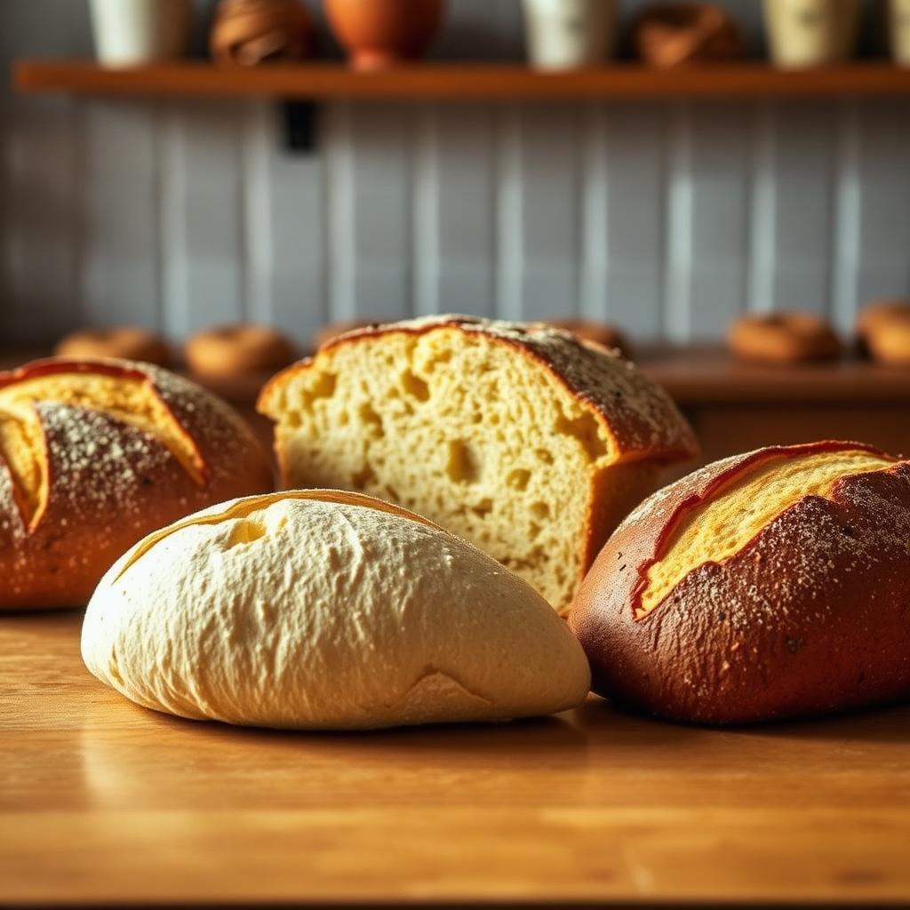 Freshly baked loaves of Jogik white bread, coconut bread and butter bread