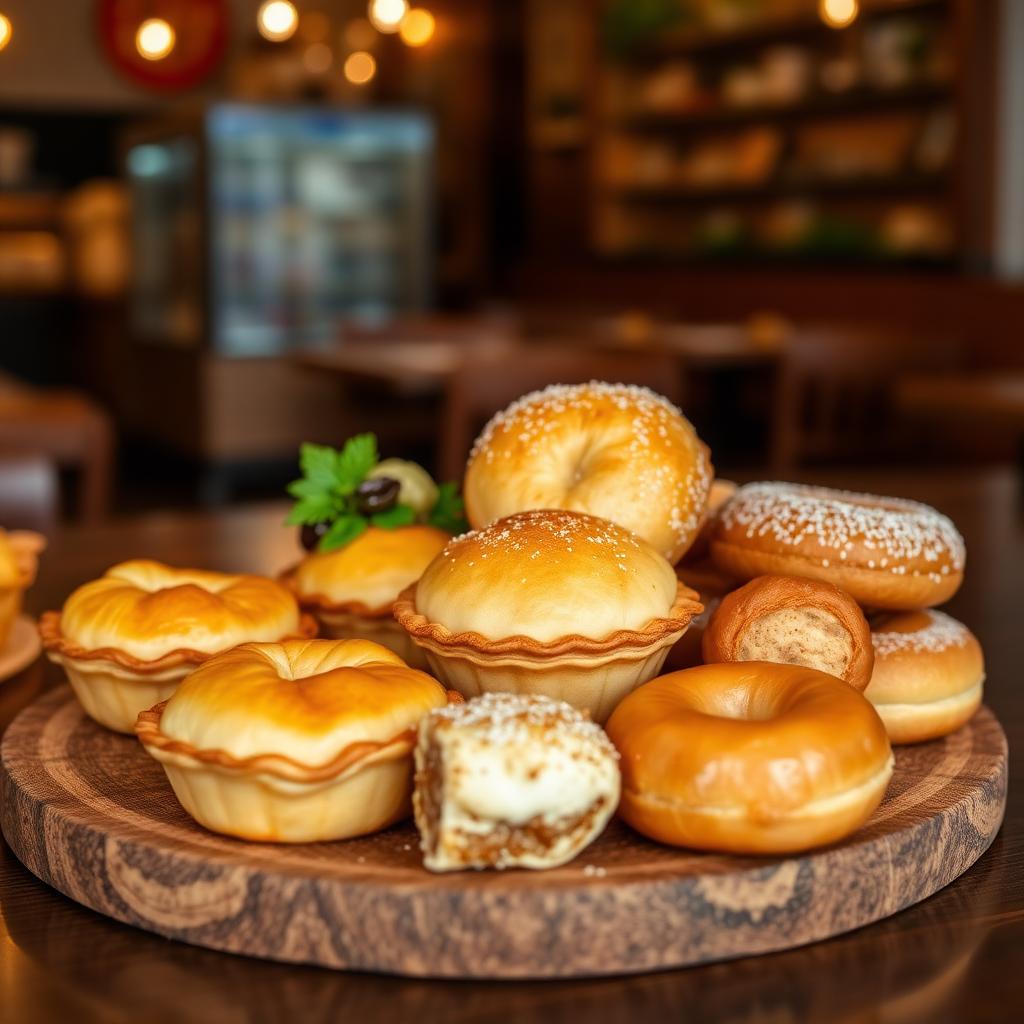 Assorted golden pastries — meat pies, sausage rolls, chin chin, puff puff and doughnuts